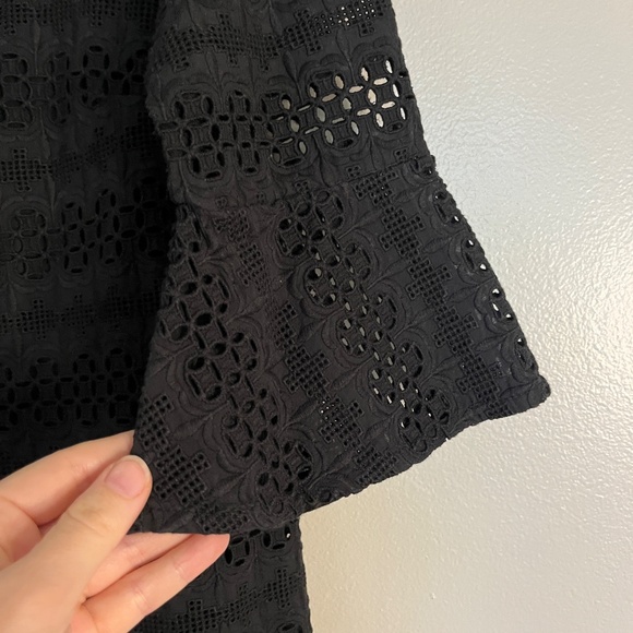 ALL SAINTS "Dakota" Black Eyelet Lace Ruffled Bell-Sleeved Dress Size 4 - Picture 4 of 9